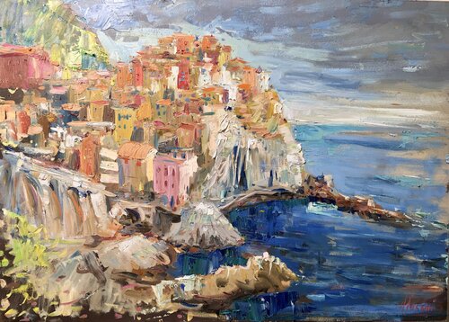 Manarola , oil painting with frame Altin Furxhi