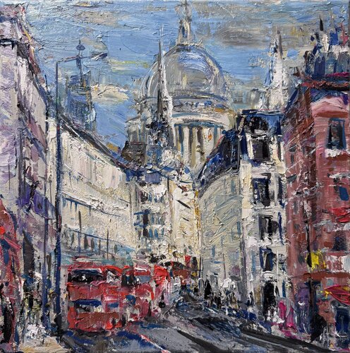 FLEET STREET LONDON 40X40 oil on canvas van Altin Furxhi, Schilderij te koop op Singulart