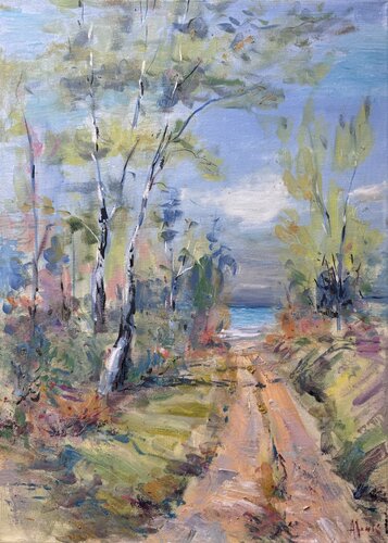 SECRET PATH TO LAKE 50 x 70 oil on canvas di Altin Furxhi, Pittura in vendita su Singulart