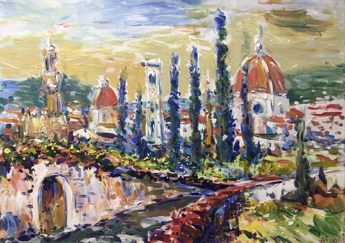 Downhill to Florence , 50 x 70 painting van Altin Furxhi, Schilderij te koop op Singulart
