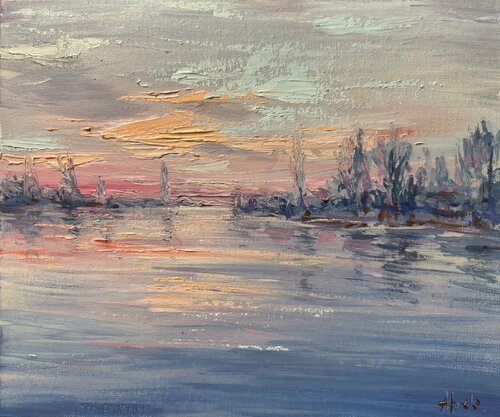 SUNSET AT THE RIVER PO di Altin Furxhi, Pittura in vendita su Singulart