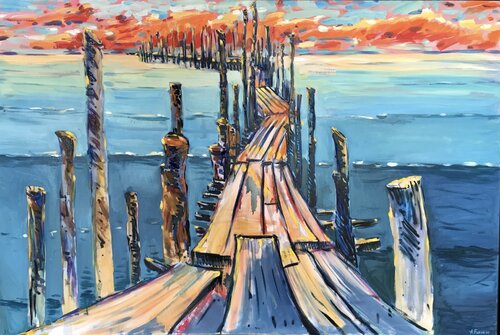 Pier to infinity, 150 x 100 oil painting von Altin Furxhi, Malerei kaufen auf Singulart