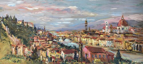 The balcony of Florence 40x90 cm di Altin Furxhi, Pittura in vendita su Singulart