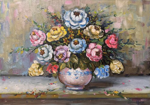 Spring flowers  , oil on canvas 50 x 70 de Altin Furxhi, Pintura a la venta en Singulart