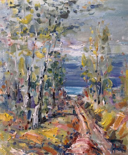 Secret path to lake , oil painting by Altin Furxhi, 絵画 for Sale on Singulart