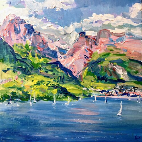 Lago di Molveno in primavera von Altin Furxhi, Malerei kaufen auf Singulart