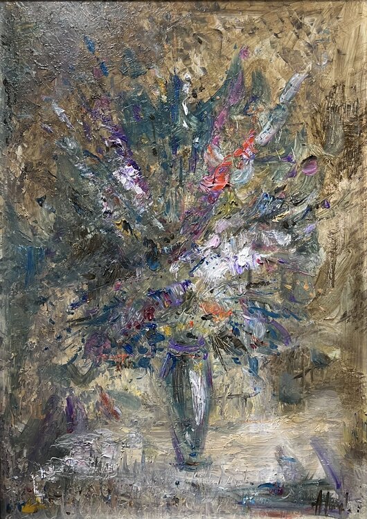 ABSTRACT IMPRESSIONIST FLORAL, oil painting framed Altin Furxhi