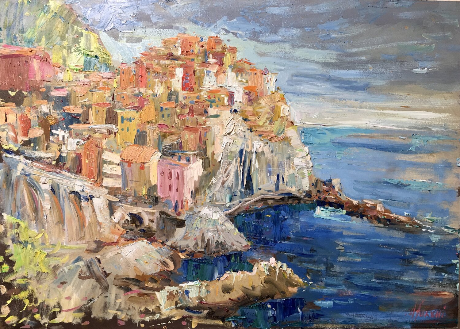 Manarola , oil painting with frame Altin Furxhi Originalgemälde zu verkaufen