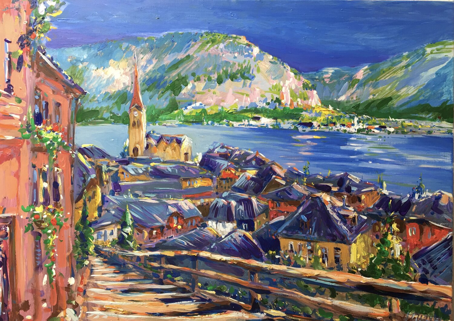 Hallstatt, 50 x 70 painting Altin Furxhi Dipinto originale in vendita
