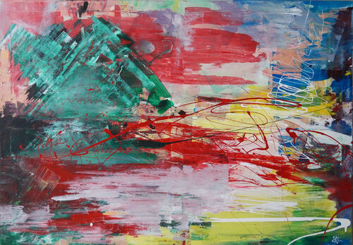Grün, Rot und Tanne by Sabine Kraftmeier, Painting for Sale on Singulart