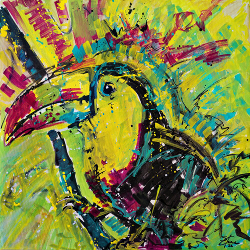 Tukan above Ground by Sabine Kraftmeier, Painting for Sale on Singulart