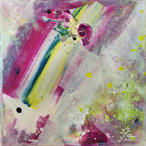 Rose mit Grün van Sabine Kraftmeier, Schilderij te koop op Singulart