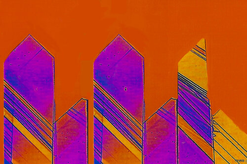 Stelen Gelb-violett auf orange di Reinhard Brand, Stampa in vendita su Singulart