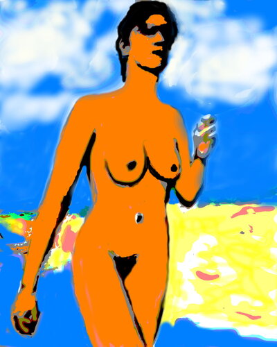 woman2 walking on the beach van Reinhard Brand, Afdruk te koop op Singulart