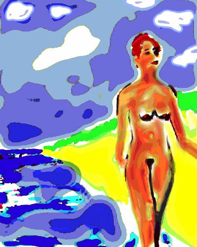 woman6 walking along the beach van Reinhard Brand, Afdruk te koop op Singulart