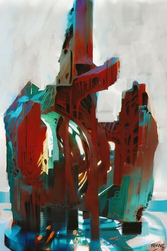 Industrielandschaft mit Corten-Skulptur 2 von Reinhard Brand, Druck kaufen auf Singulart