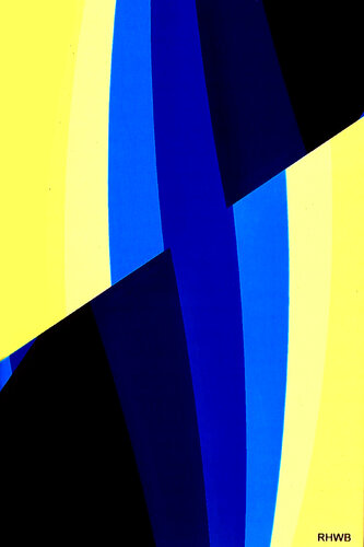 Abstrakte Komposition  ac 25slim-blau-schwarz-gelb di Reinhard Brand, Stampa in vendita su Singulart