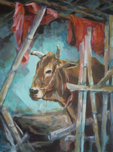 Kuh in Bodhgaya par Axel Jung, Peinture en vente sur Singulart