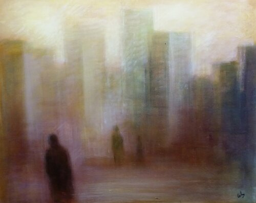 Ciudad y personas van Mariano Cebrián Olleros, Schilderij te koop op Singulart