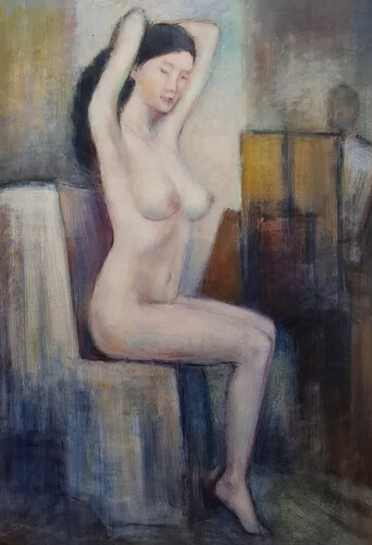La modelo y el pintor di Mariano Cebrián Olleros, Pittura in vendita su Singulart