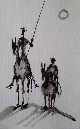 Don Quijote y Sancho Panza di Mariano Cebrián Olleros, Opera su carta in vendita su Singulart