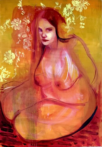 Girl with flowers van Francesco Calistri, Schilderij te koop op Singulart