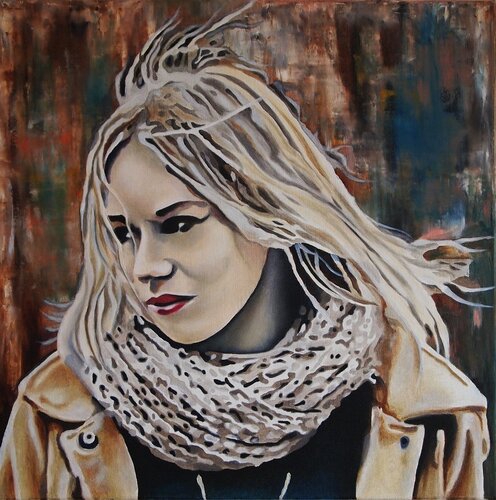 Serene Urban Muse - Modern Art Portrait Painting. von Daheaven Art, Malerei kaufen auf Singulart