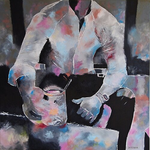 Abstract Painting of Man with Cocktail. par Daheaven Art, Peinture en vente sur Singulart