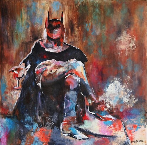 Contemplative Batman: A Thoughtful Hero in Abstract. by Daheaven Art, Painting for Sale on Singulart