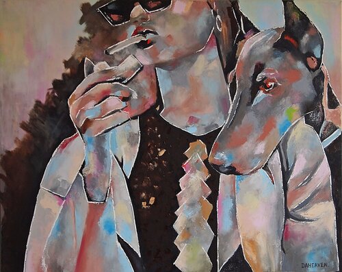 Impressionist Oil Painting of Woman and Doberman. by Daheaven Art, 회화 for Sale on Singulart