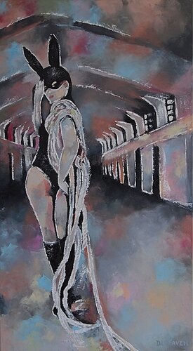 Dreamy Elegance - Impressionist Woman in Playboy Mask with Rope. de Daheaven Art, Pintura a la venta en Singulart