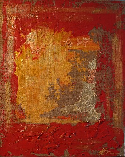 Fresco red. Abstract minimalist structure painting. von Daheaven Art, Malerei kaufen auf Singulart