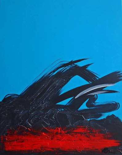 Volcano blue. Abstract minimalist structure painting. von Daheaven Art, Malerei kaufen auf Singulart