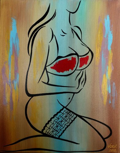 Woman figure abstract black lines painting. di Daheaven Art, Pittura in vendita su Singulart