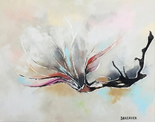 Magnolia abstract minimalist flower painting. par Daheaven Art, Peinture en vente sur Singulart