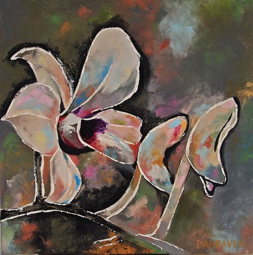 Orchid flower abstract oil painting. von Daheaven Art, Malerei kaufen auf Singulart