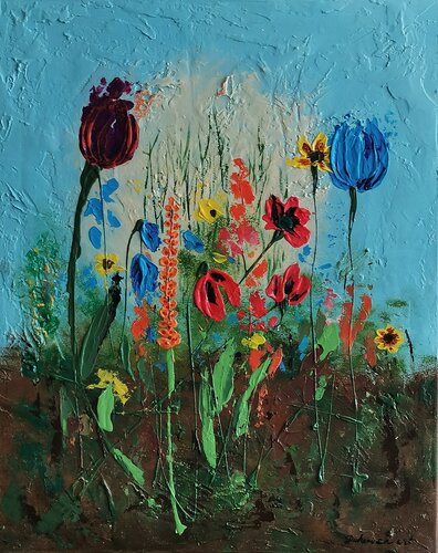 Meadow flowers abstract texture painting. van Daheaven Art, Schilderij te koop op Singulart