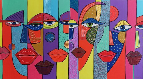 Faces of Emotion: Vibrant Abstract Acrylic Painting. van Daheaven Art, Schilderij te koop op Singulart