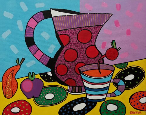 Naive Still Life Painting with Jug. by Daheaven Art, 회화 for Sale on Singulart