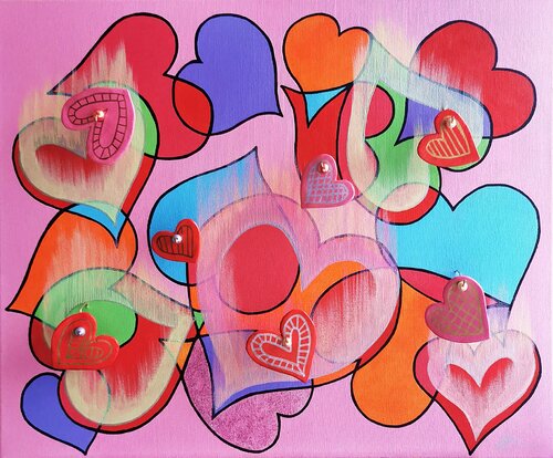 Vibes of Love: 3D Heart Harmony – A Symphony of Passion and Connection. von Daheaven Art, Malerei kaufen auf Singulart
