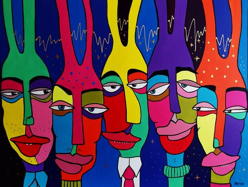 Crazy Party - Surreal Pop Art Naïve Painting. van Daheaven Art, Schilderij te koop op Singulart