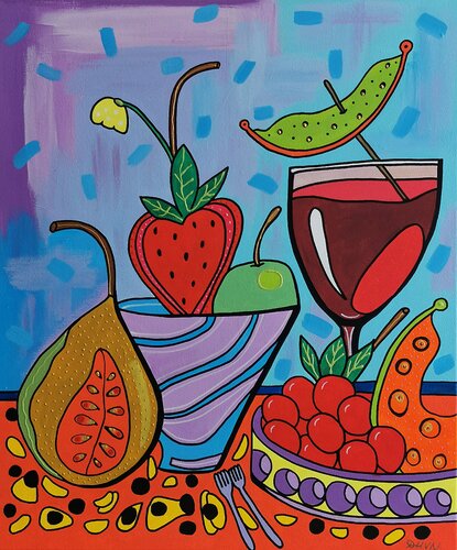 Summer red cocktail naive still life. by Daheaven Art, 회화 for Sale on Singulart