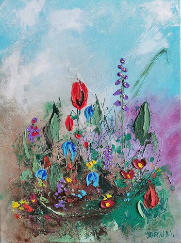 Abstract Wildflowers Textured Acrylic Painting. von Daheaven Art, Malerei kaufen auf Singulart