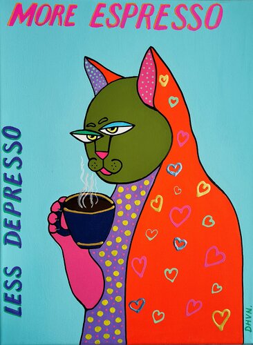 Coffee Cat. par Daheaven Art, Peinture en vente sur Singulart