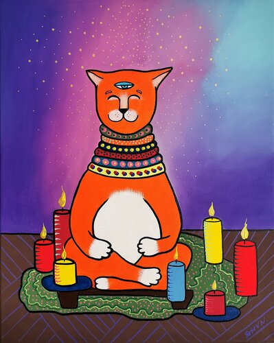 Yoga Cat. par Daheaven Art, Peinture en vente sur Singulart