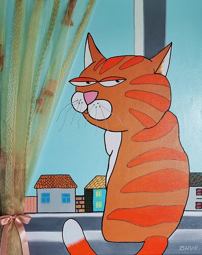 Orange Cat by the Window. by Daheaven Art, Painting for Sale on Singulart