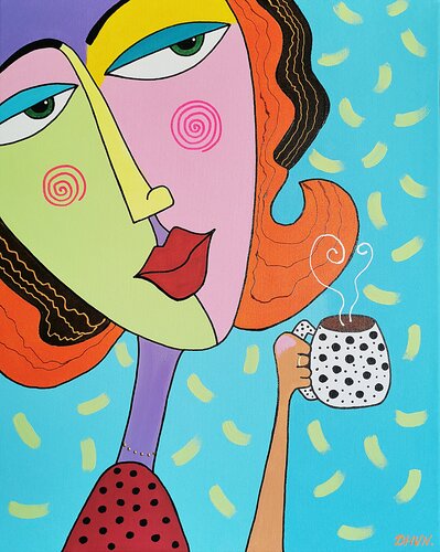 Coffee Time: Abstract Woman Portrait. de Daheaven Art, Pintura a la venta en Singulart