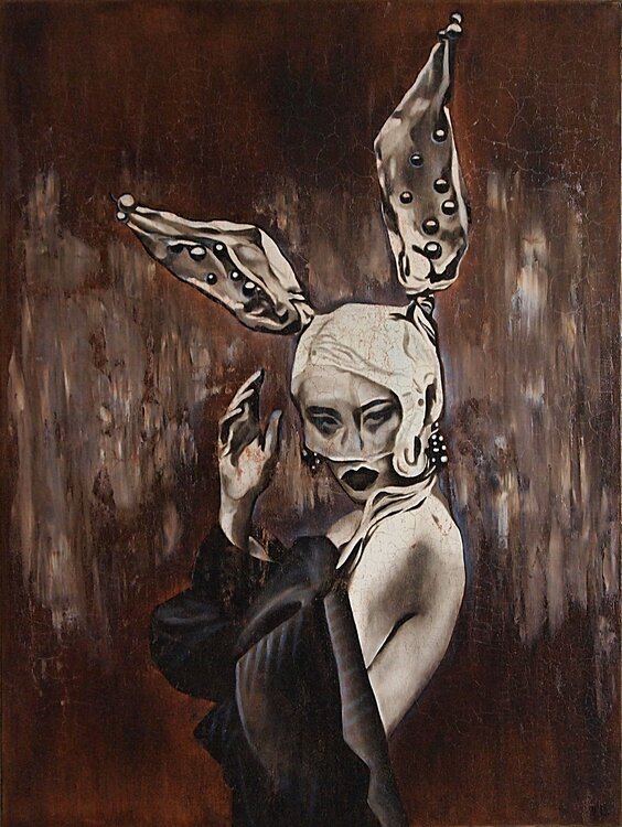 Burlesque Bunny Queen - Vintage Oil Painting Fantasy Art. Daheaven Art