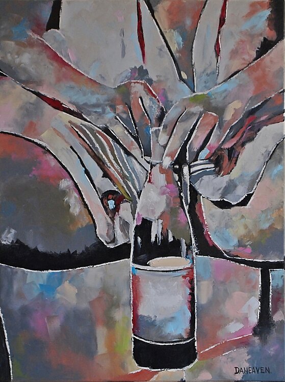 Intriguing Woman Holding Wine Bottle. Daheaven Art