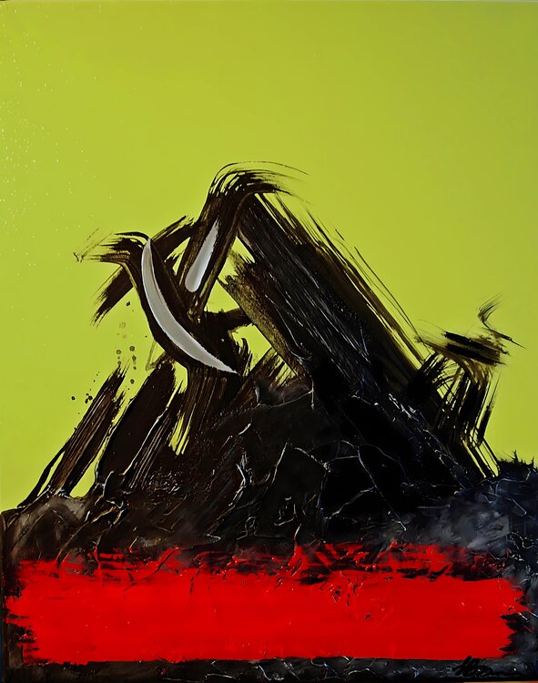Volcano light green. Abstract minimalist structure painting. Daheaven Art